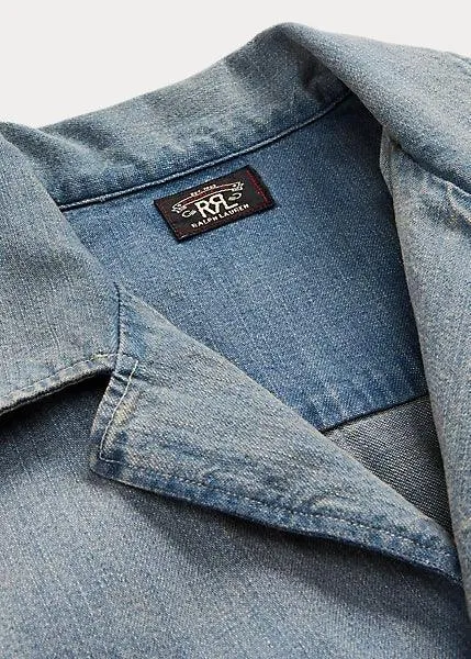 Double RL - Logo-Embroidered Denim Workshirt Medium Wash Red