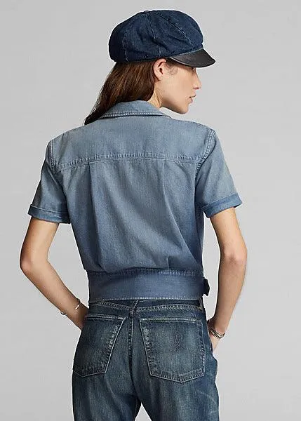 Double RL - Logo-Embroidered Denim Workshirt Medium Wash Red