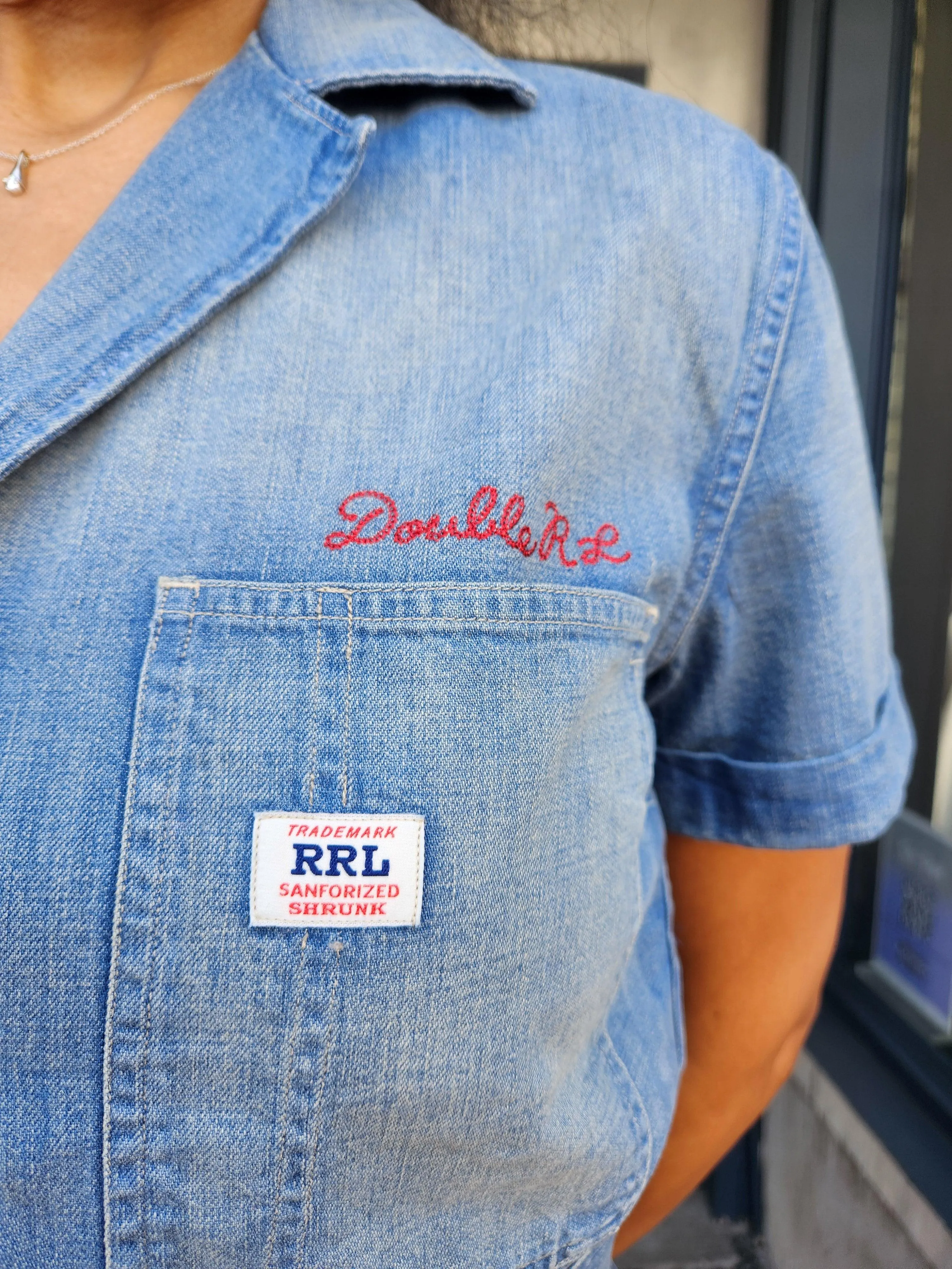 Double RL - Logo-Embroidered Denim Workshirt Medium Wash Red