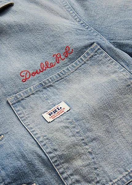 Double RL - Logo-Embroidered Denim Workshirt Medium Wash Red