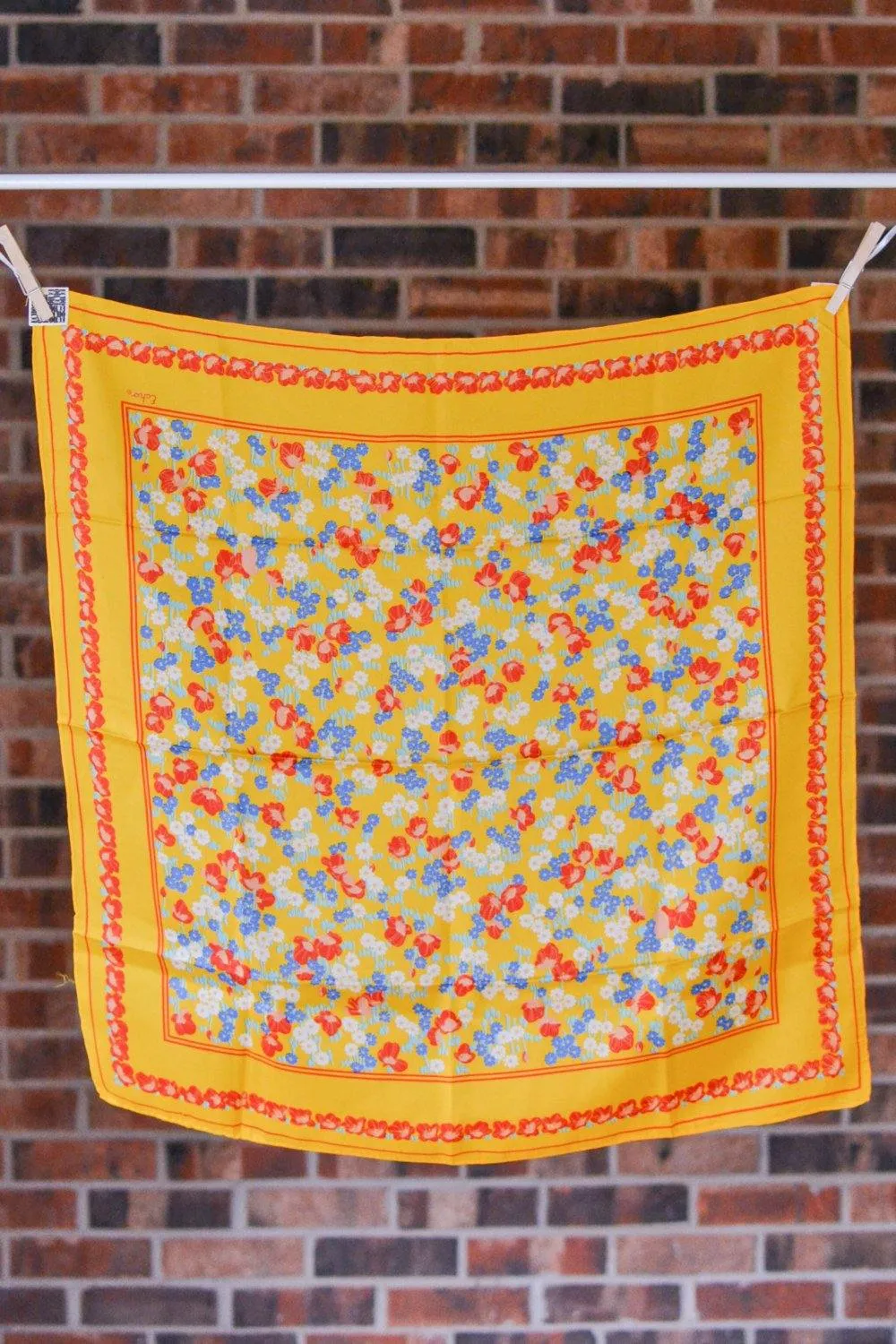 Echo Chinon Silk Scarf, Colorful, Bright, Yellow, Red, White, Square Shape, 1960s