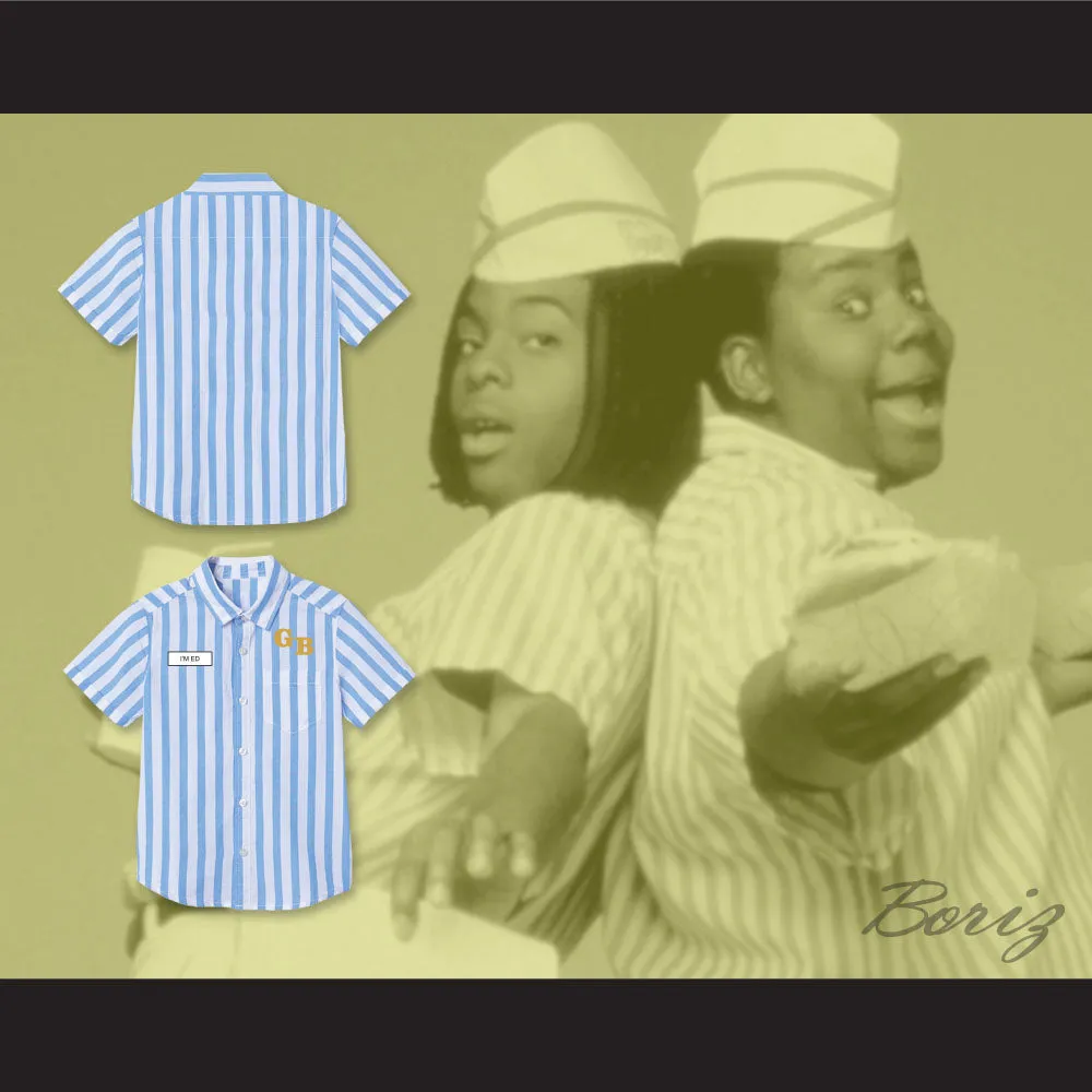 Ed Good Burger Light Blue/ White Striped Polo Shirt 1