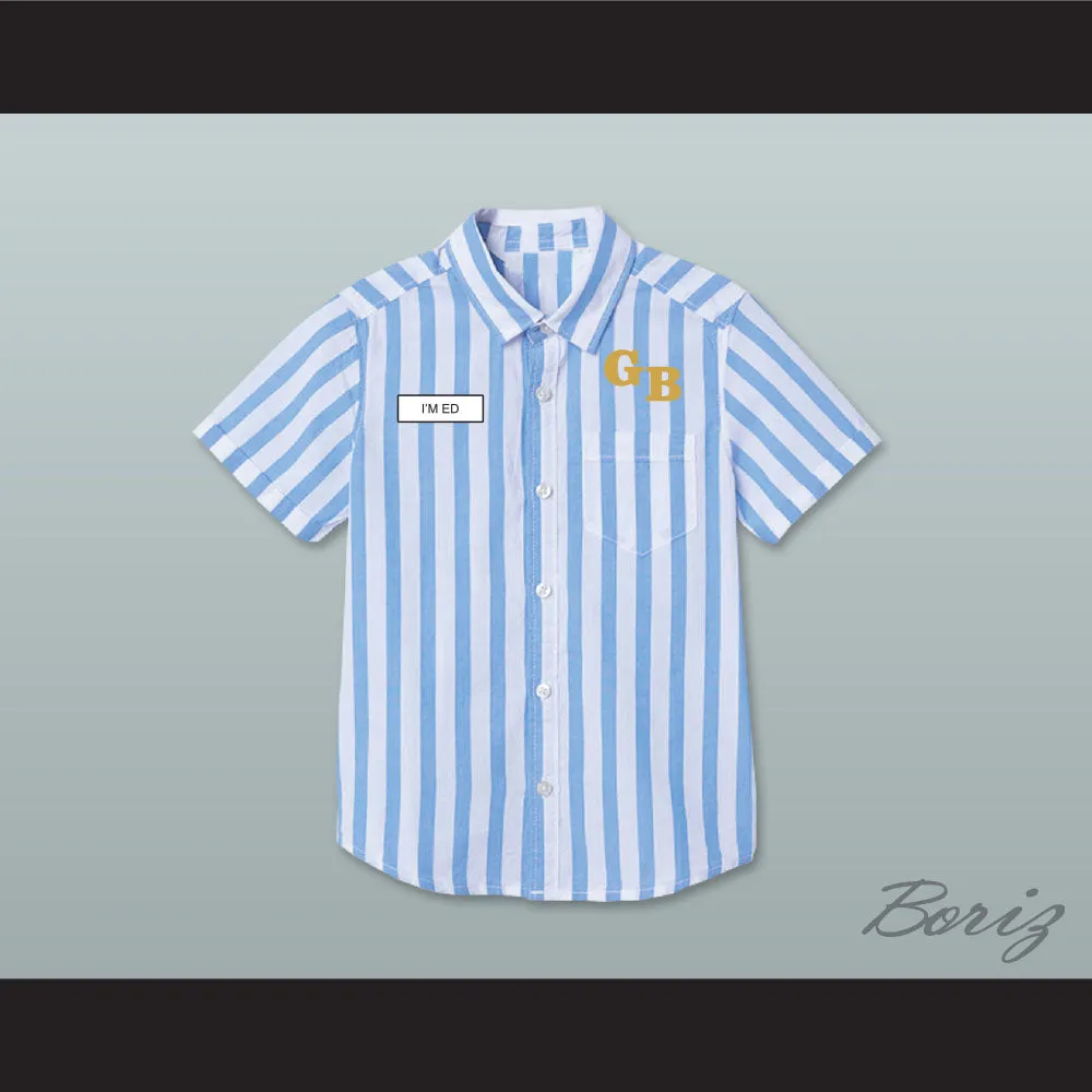 Ed Good Burger Light Blue/ White Striped Polo Shirt 1