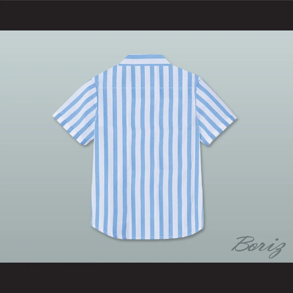 Ed Good Burger Light Blue/ White Striped Polo Shirt 1