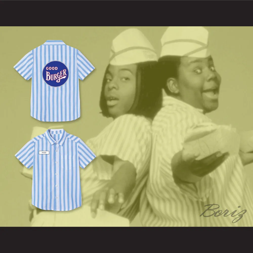 Ed Good Burger Light Blue/ White Striped Polo Shirt 3