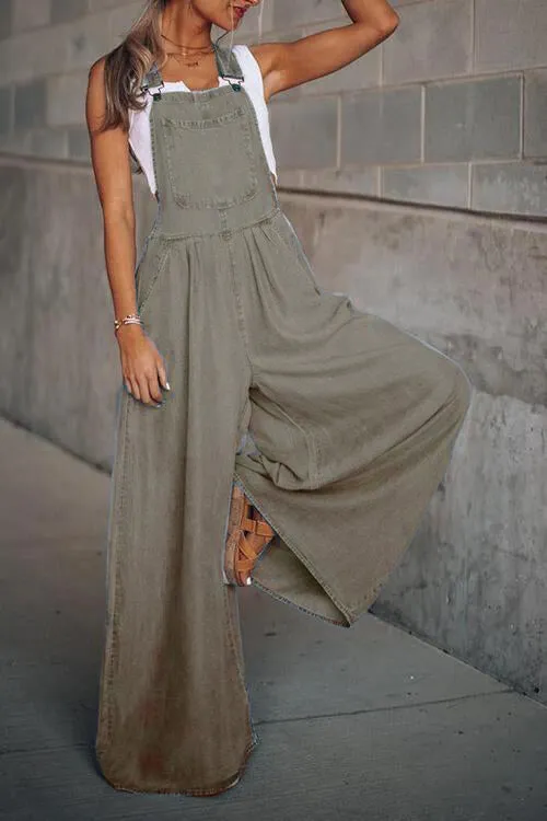 Fashion Casual Solid Pocket Spaghetti Strap Loose Jumpsuits(3 Colors)