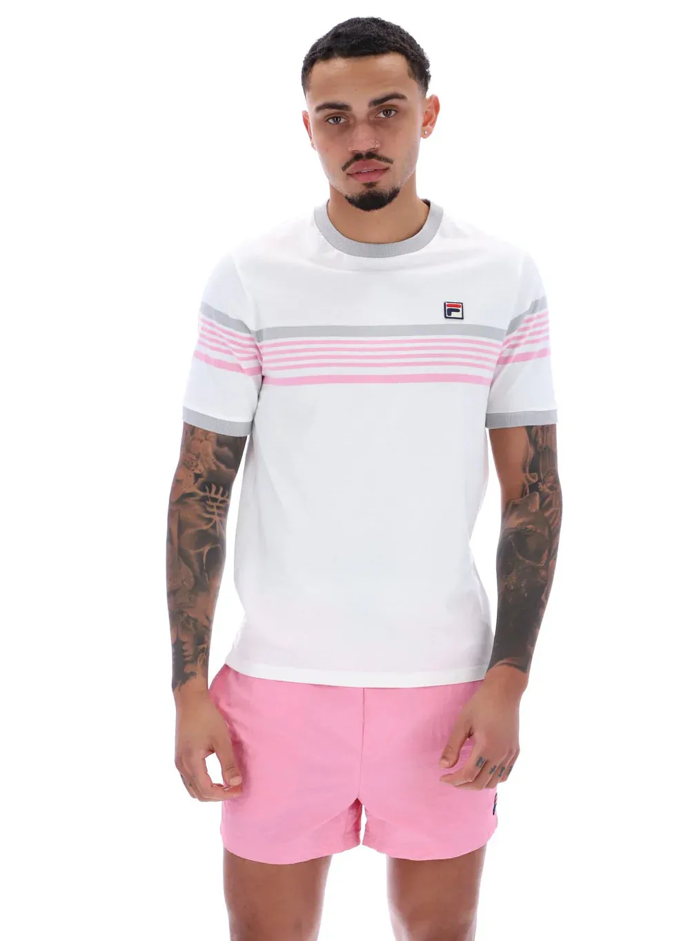 Fila James Yarn Dye Stripe T-Shirt White/High Rise/Prism Pink
