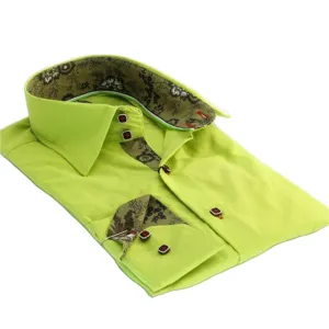 Fluorescent Green Mens Slim Fit Designer Dress Shirt - tailored Cotton Shirts for Work and Casual