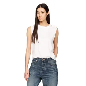 Gold Button Sleeveless Top - Ecru