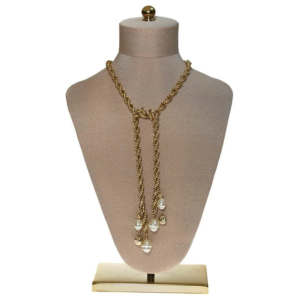 Gold Chain and Pearl Tassel Lariat