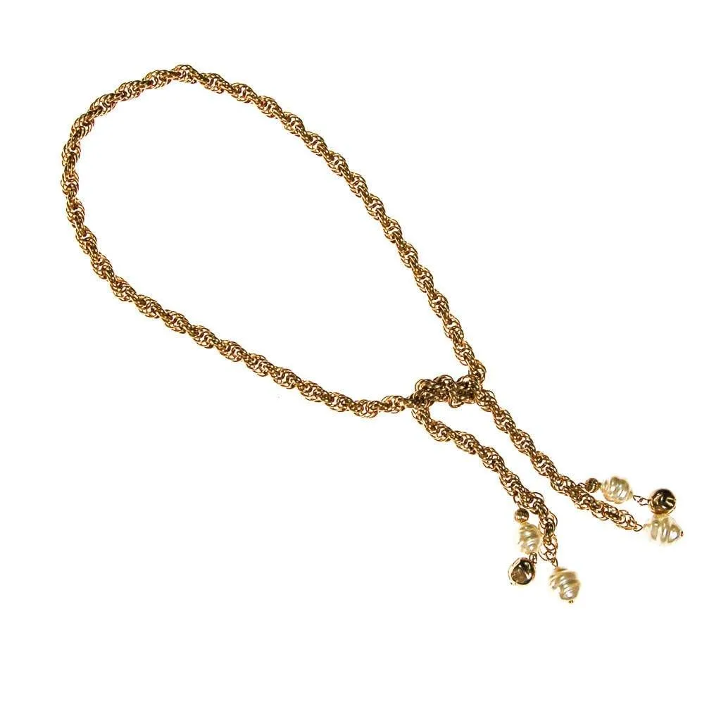Gold Chain and Pearl Tassel Lariat