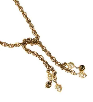Gold Chain and Pearl Tassel Lariat