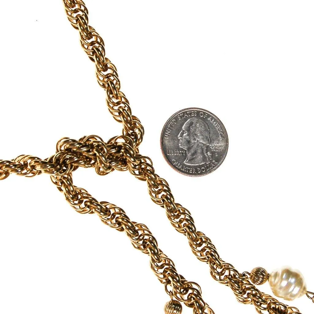 Gold Chain and Pearl Tassel Lariat