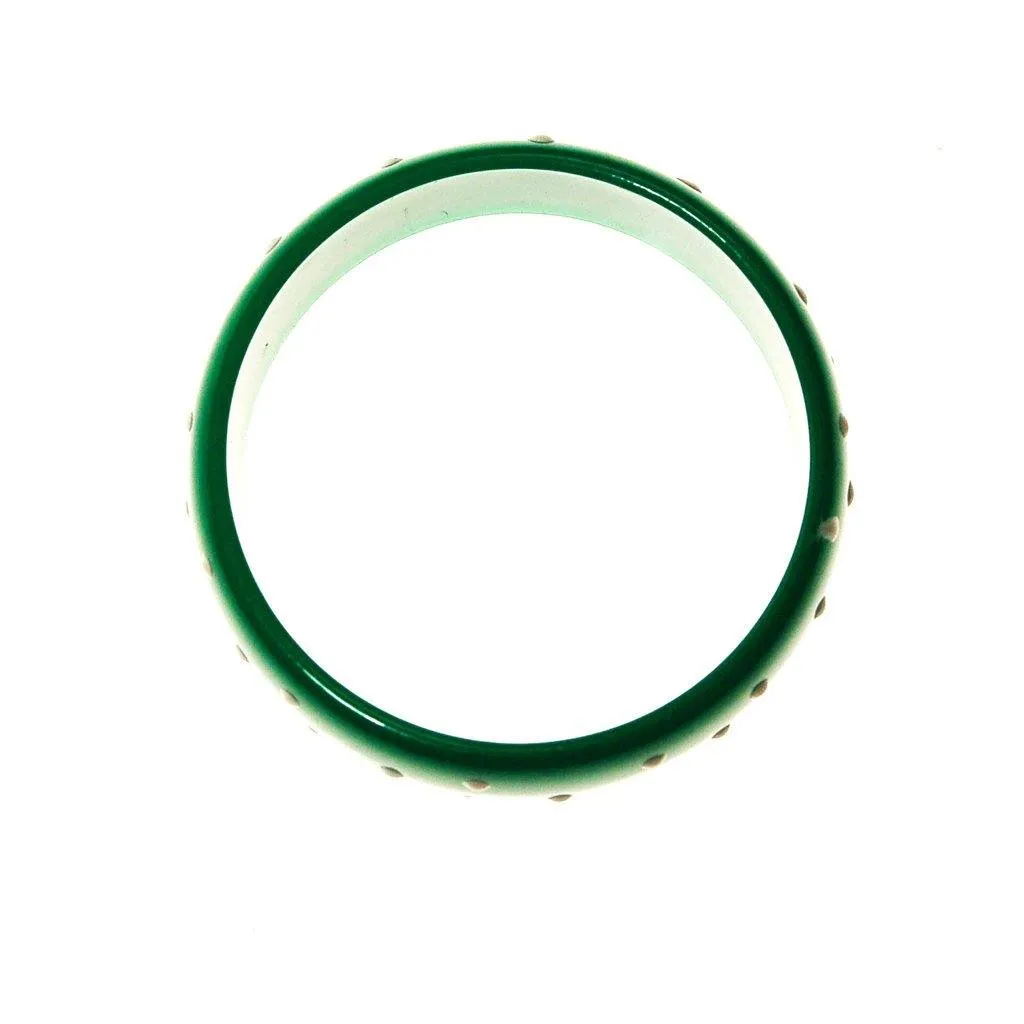 Green and White Polka Dot Bangle Bracelet