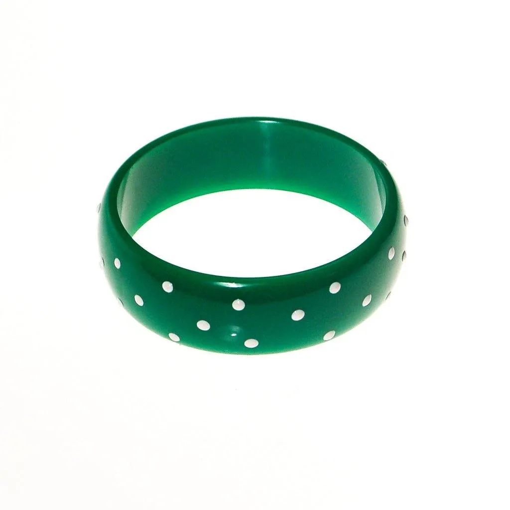 Green and White Polka Dot Bangle Bracelet