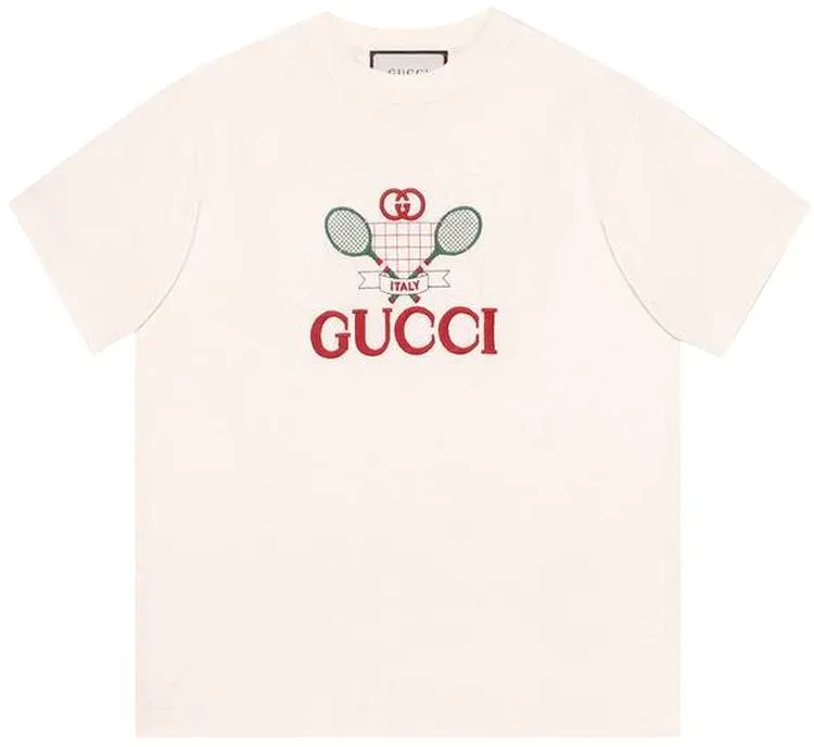 Gucci GG Tennis Cotton Logo T-Shirt in White
