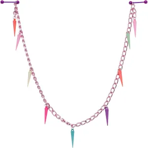Handcrafted 14 Gauge 5/8 Retro 80s Purple Spike Dangle Nipple Chain