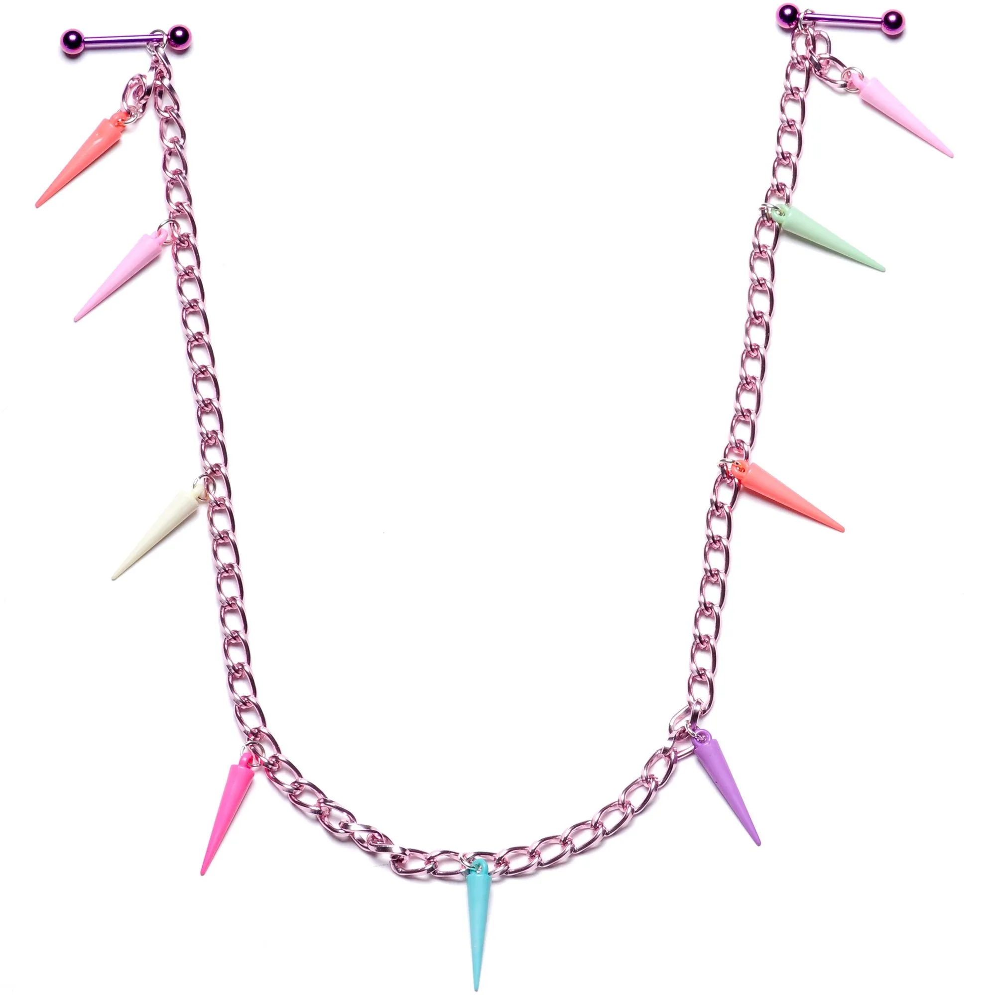 Handcrafted 14 Gauge 5/8 Retro 80s Purple Spike Dangle Nipple Chain