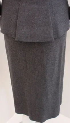HATTIE CARNEGIE 1950s 2 pc Grey Wool Fitted Jacket Skirt Set