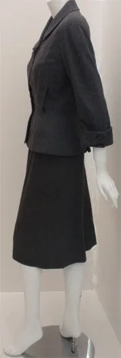 HATTIE CARNEGIE 1950s 2 pc Grey Wool Fitted Jacket Skirt Set