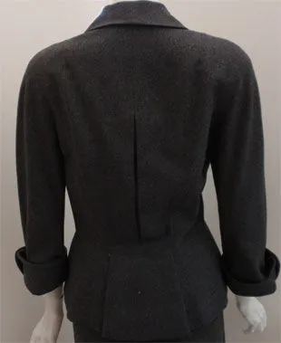 HATTIE CARNEGIE 1950s 2 pc Grey Wool Fitted Jacket Skirt Set