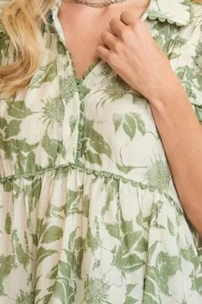 Hazel Blues® | Umgee Botanical Print Babydoll Top