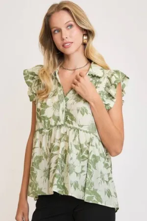 Hazel Blues® | Umgee Botanical Print Babydoll Top