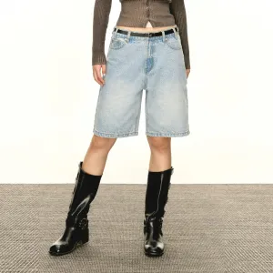 High-Waisted Denim Bermuda Shorts