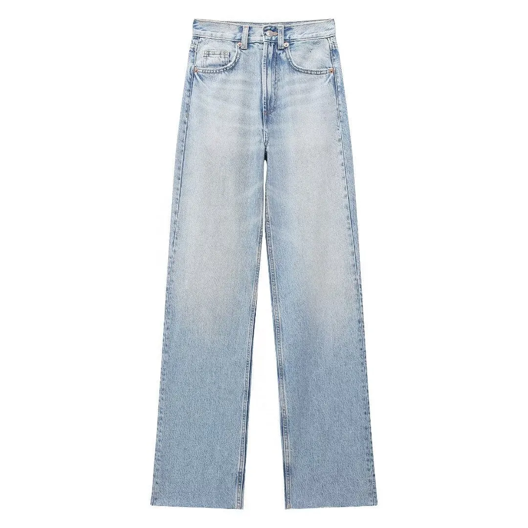 High Waisted Straight Leg Denim Jeans