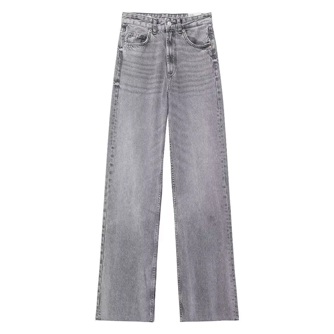 High Waisted Straight Leg Denim Jeans