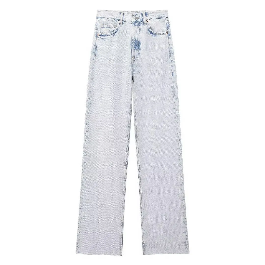 High Waisted Straight Leg Denim Jeans