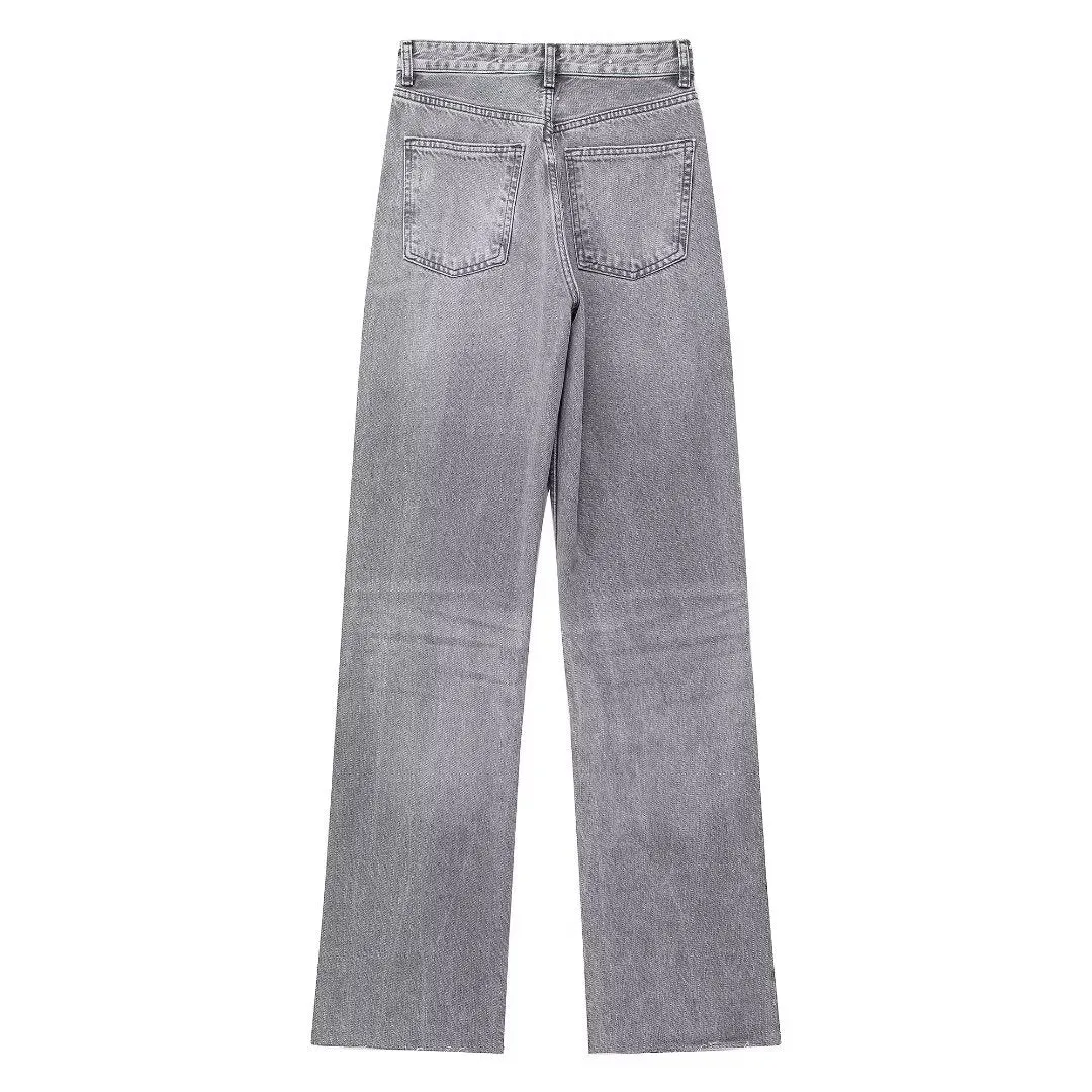 High Waisted Straight Leg Denim Jeans