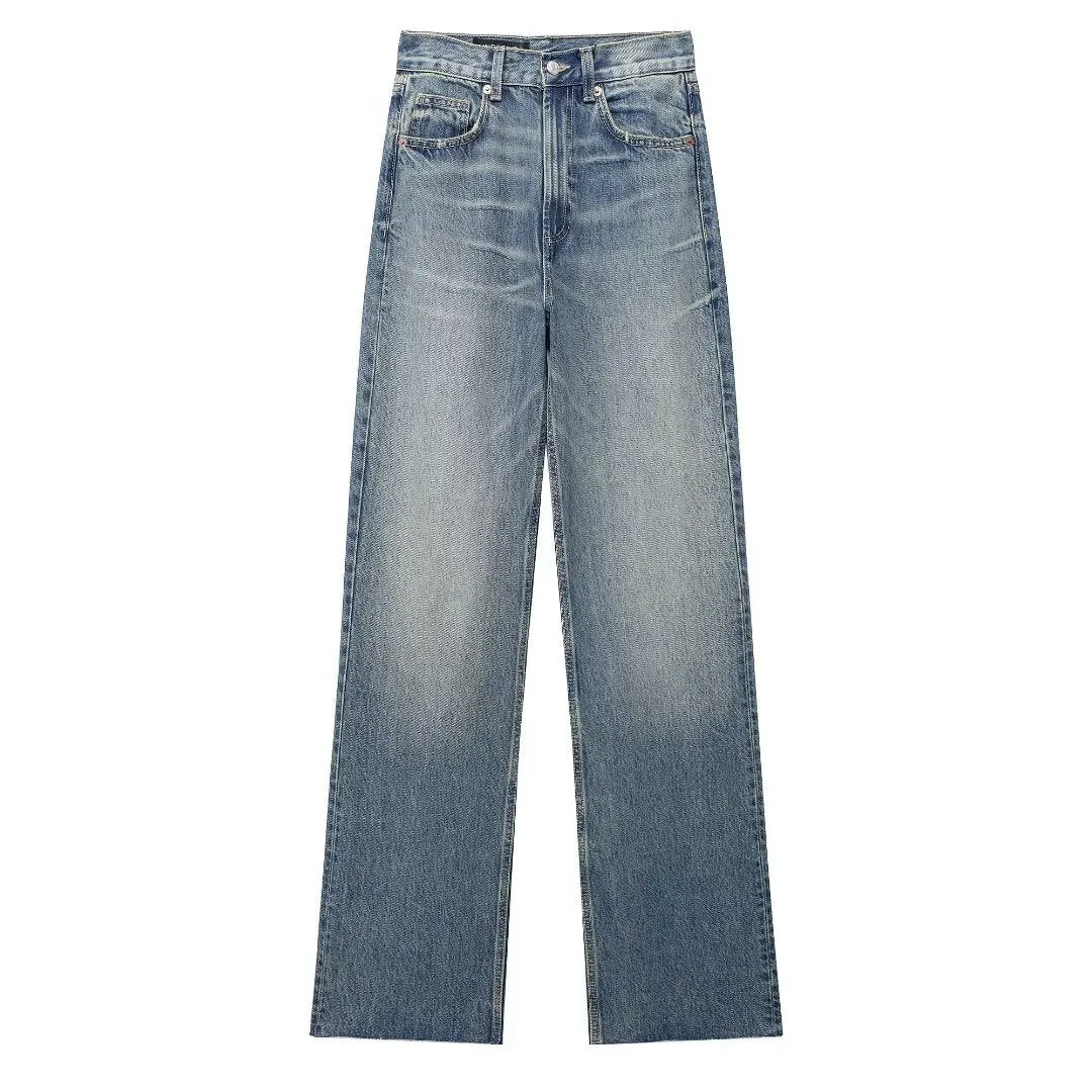 High Waisted Straight Leg Denim Jeans