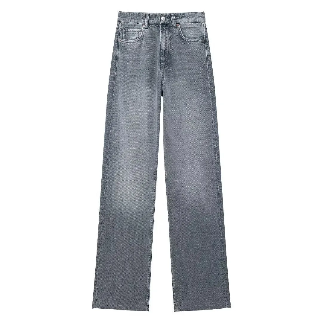 High Waisted Straight Leg Denim Jeans