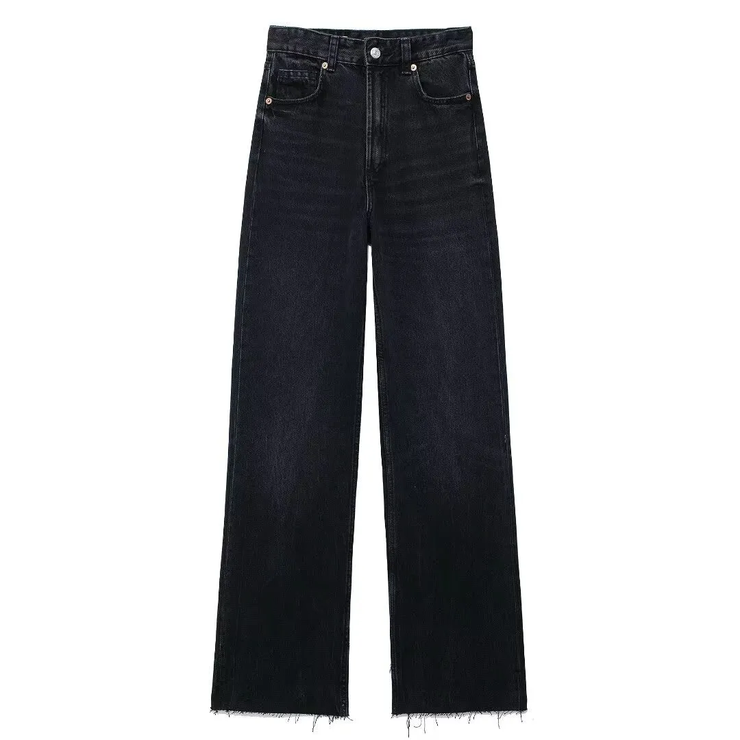 High Waisted Straight Leg Denim Jeans