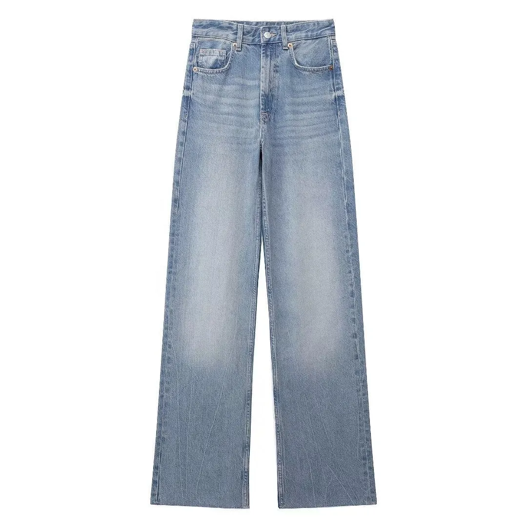 High Waisted Straight Leg Denim Jeans