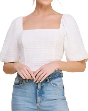 Jacquard Cropped Puff Sleeve Knit Top
