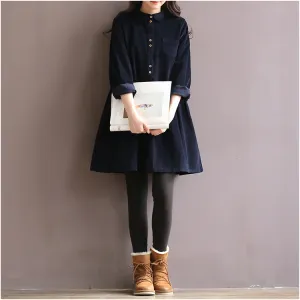 Japanese Korean Style College School Corduroy Green Dress Lady Long Sleeve Sweet Retro 2018 Fashion Dress Women's Winter Midi