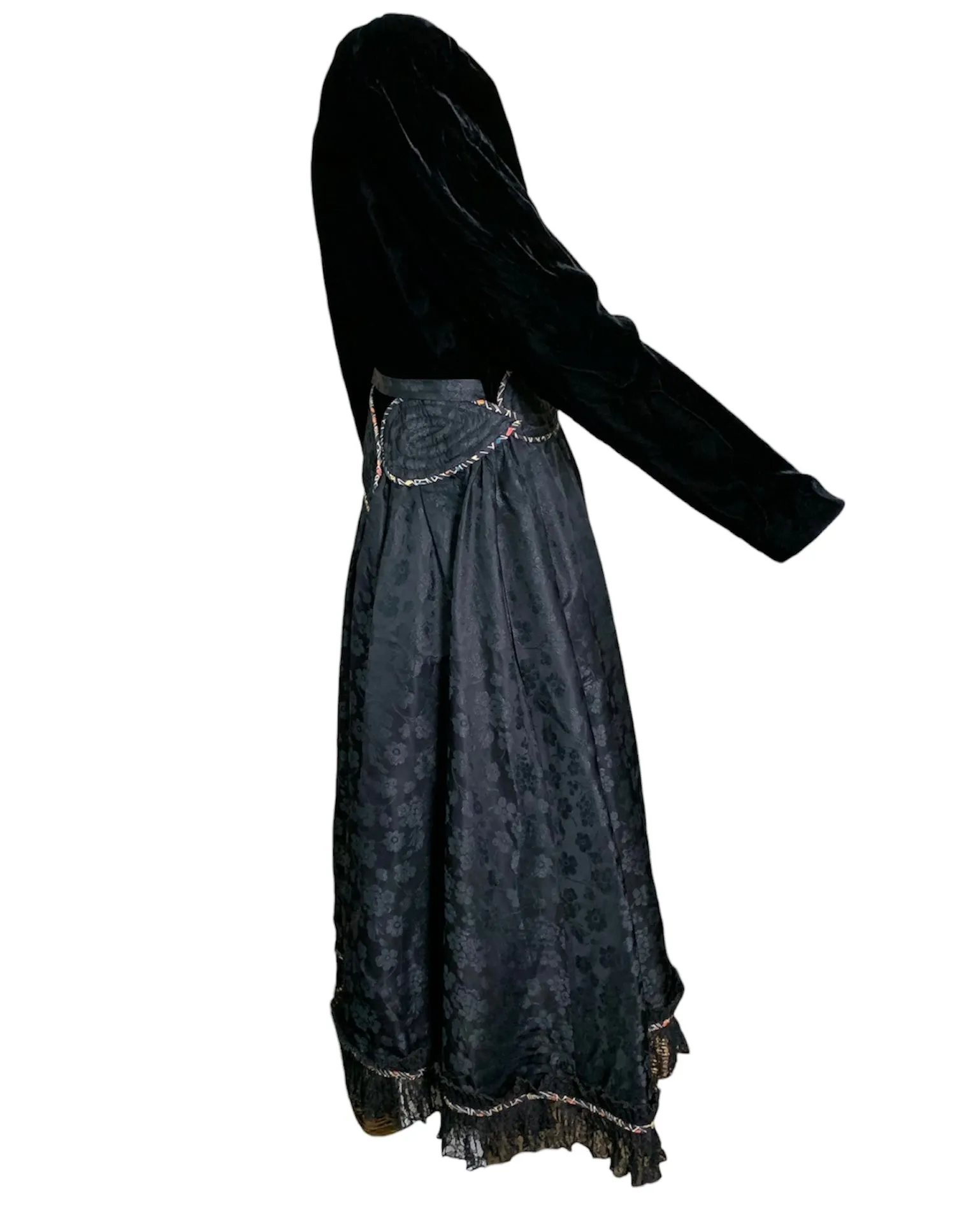 Koos 1980's Black Velvet & Quilted Taffeta Wrap Dress