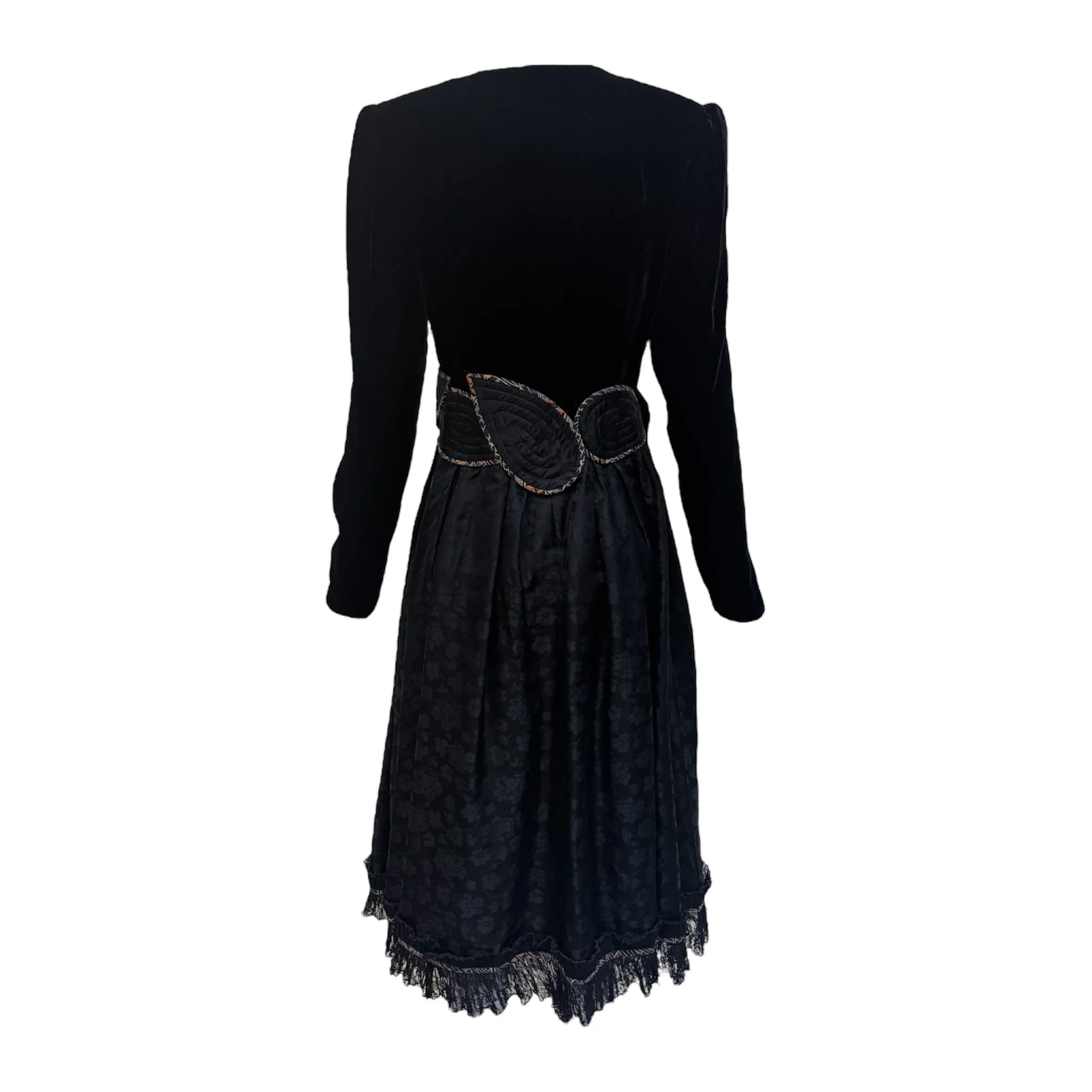 Koos 1980's Black Velvet & Quilted Taffeta Wrap Dress