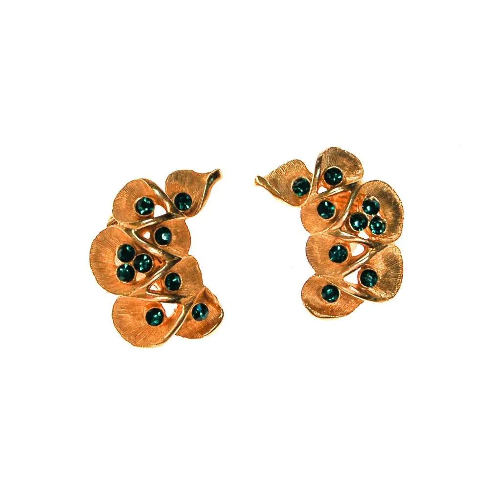 Kramer Gold Tone with Green Rhinestone Ear Crawler Earrings