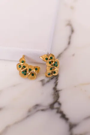 Kramer Gold Tone with Green Rhinestone Ear Crawler Earrings