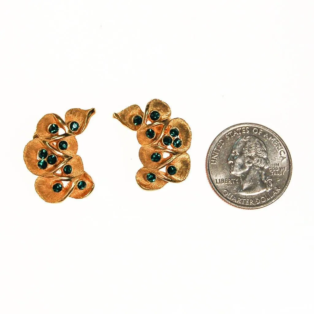 Kramer Gold Tone with Green Rhinestone Ear Crawler Earrings