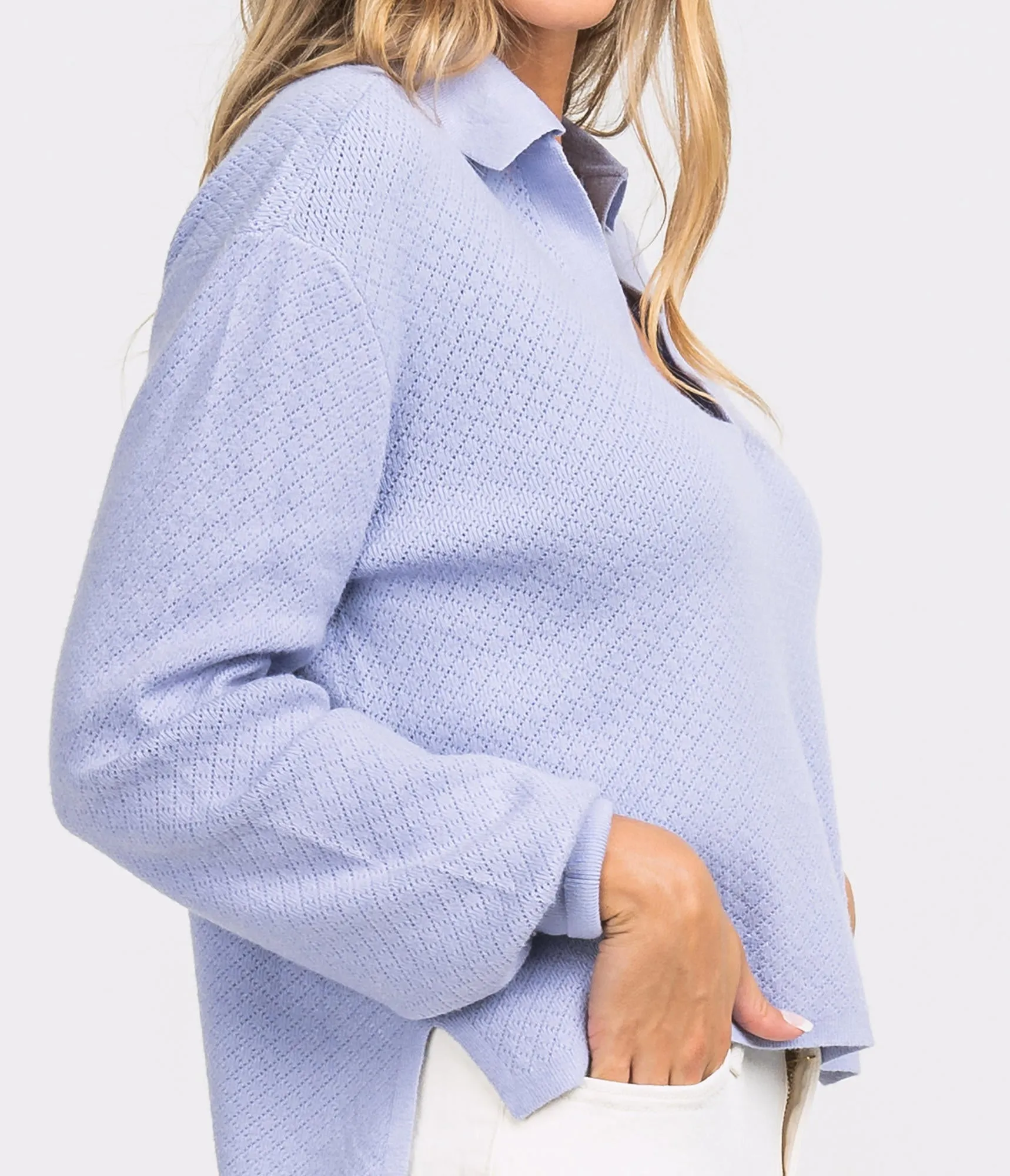 LADIES SOUTHERN SHIRT KNIT POLO SWEATER - COSMIC SKY