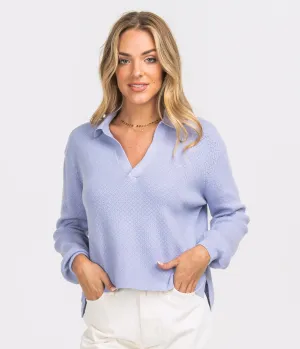 LADIES SOUTHERN SHIRT KNIT POLO SWEATER - COSMIC SKY
