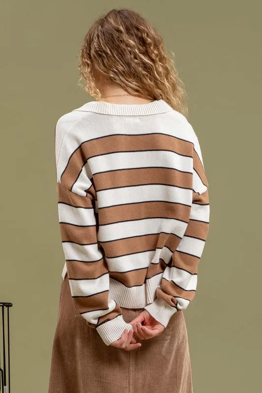 Lightweight Striped Polo Sweater.