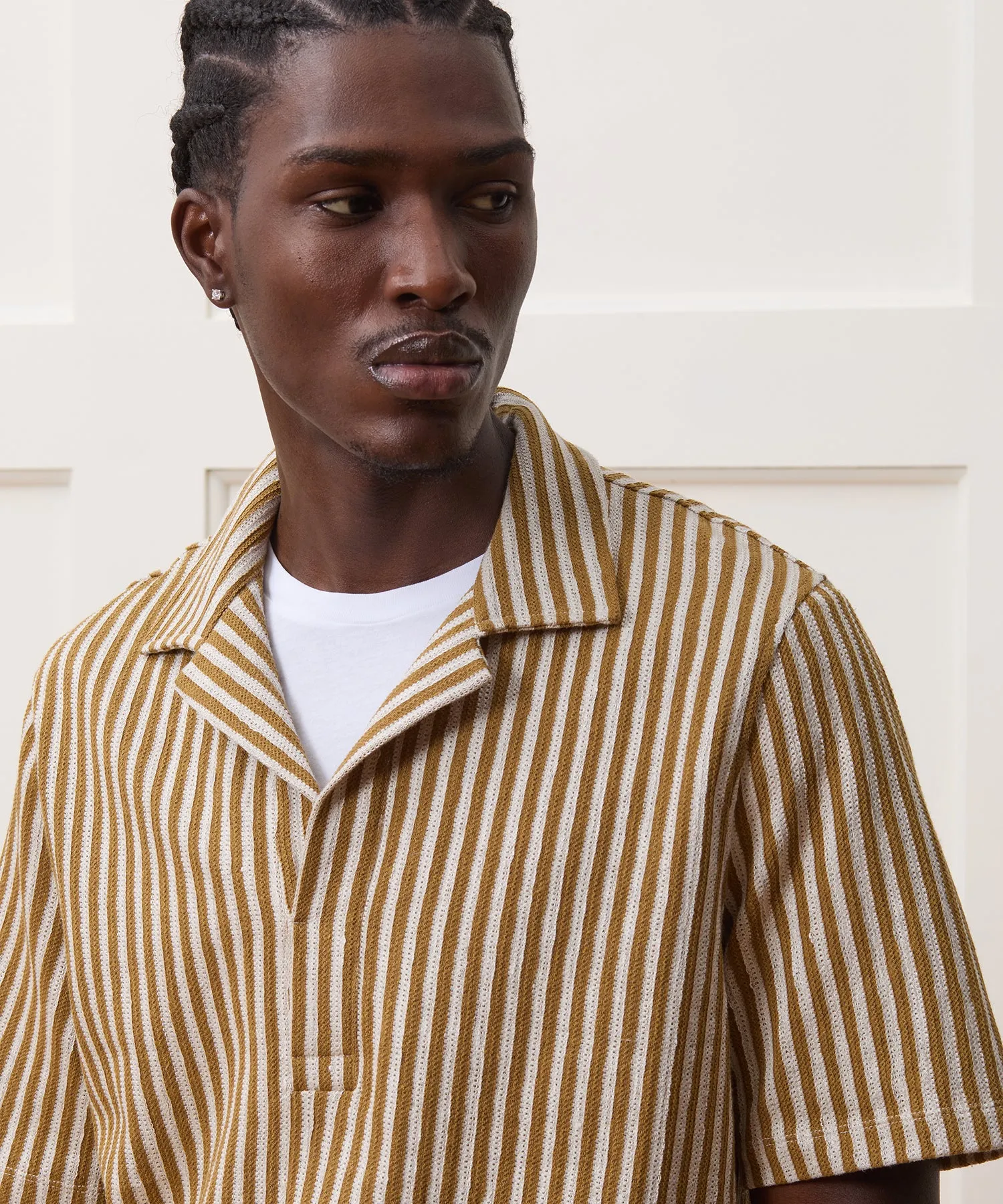 Linen-Cotton Knit Striped Polo