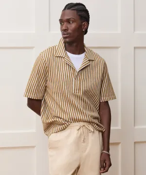 Linen-Cotton Knit Striped Polo