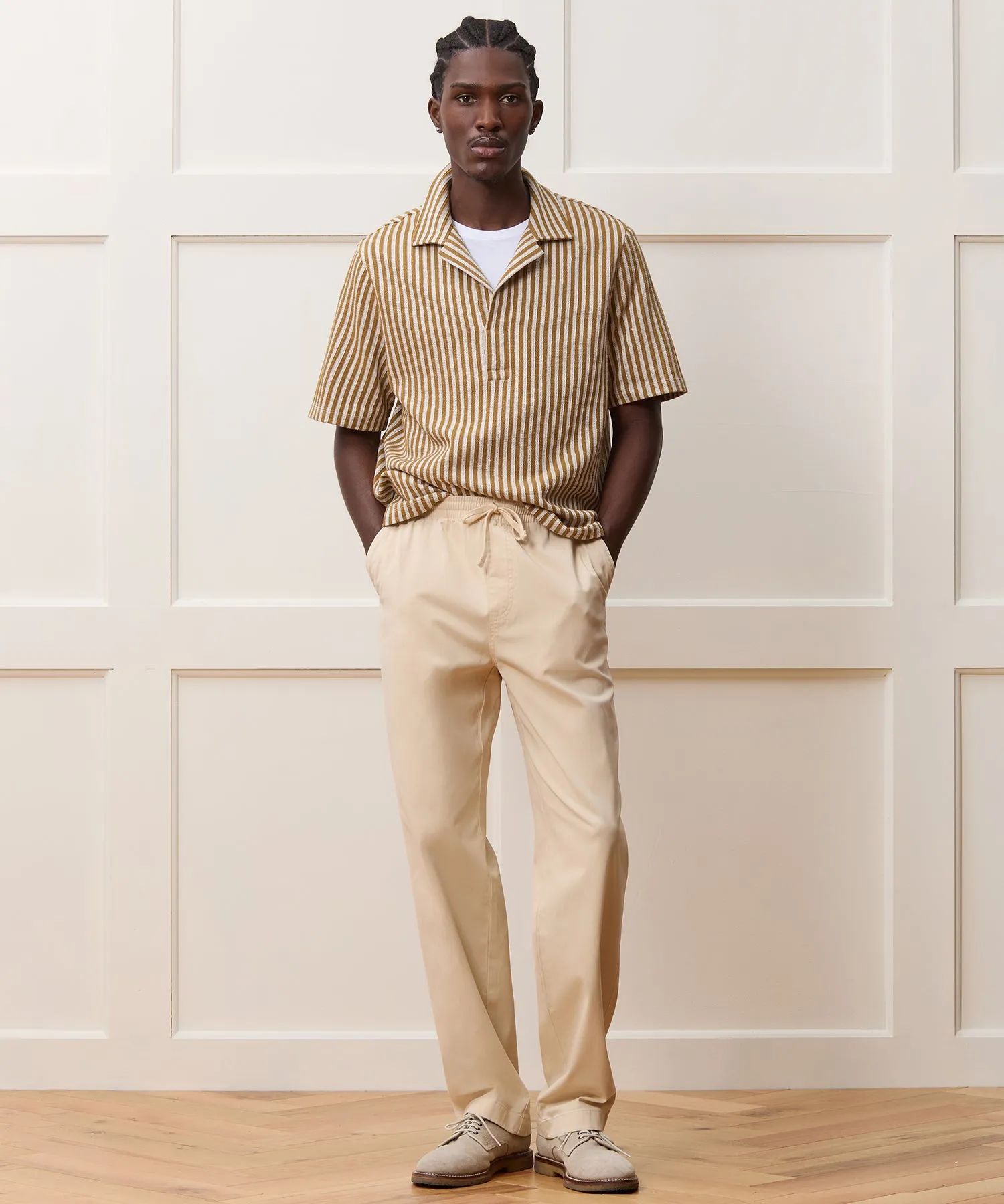 Linen-Cotton Knit Striped Polo