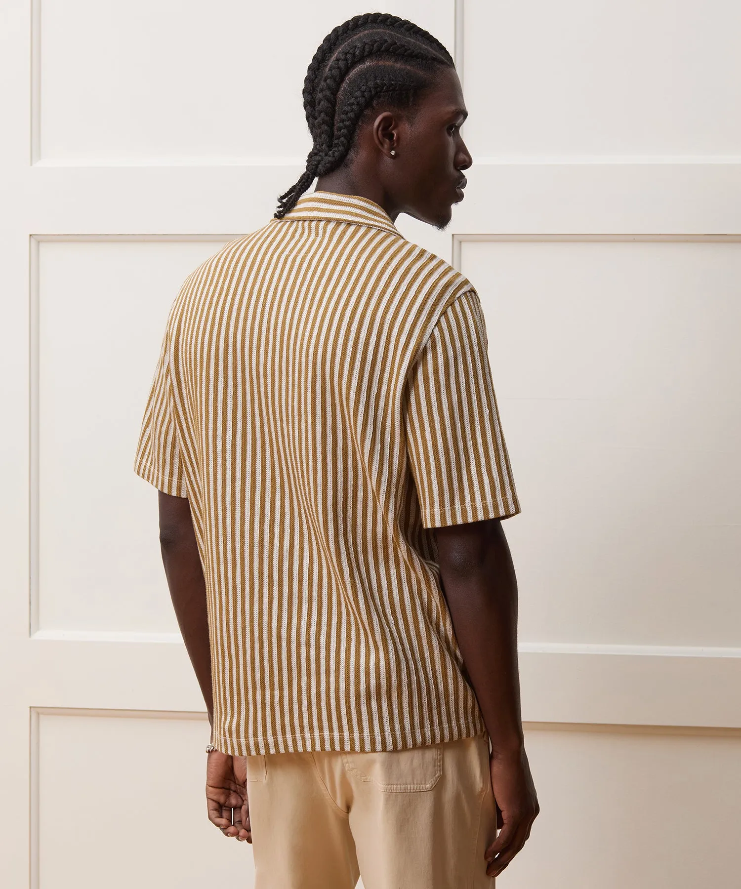Linen-Cotton Knit Striped Polo